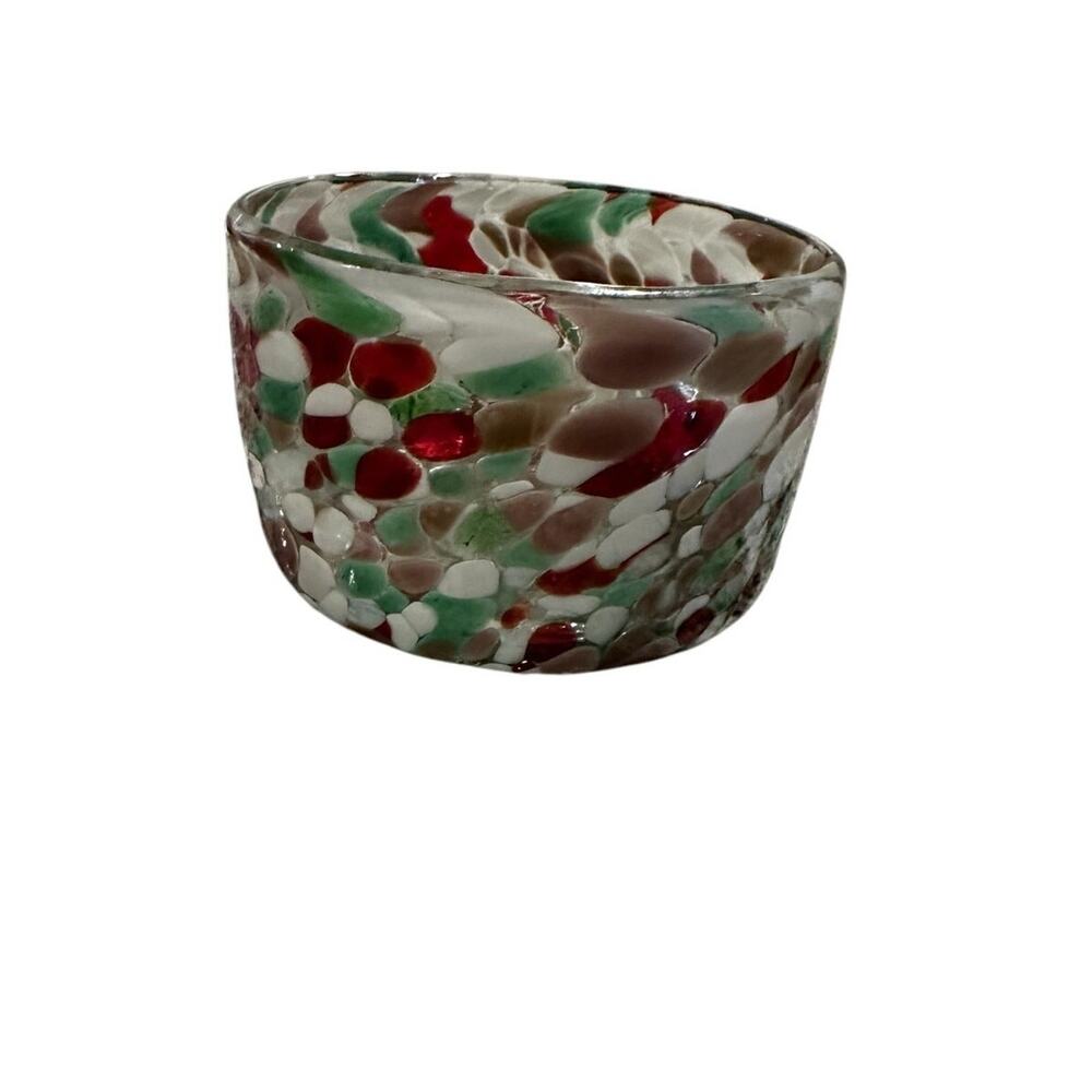Hand Blown Multi Color Art Glass Candle holder/Small Bowl Made In Mexico